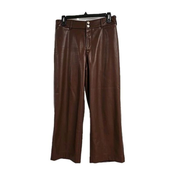 CHICO'S Faux Leather Wide Leg Crop Pants Brown Women’s Size 00/ US 2 READ - Picture 1 of 9
